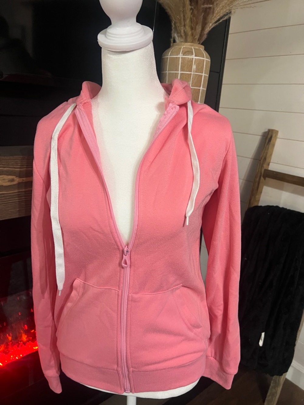 Women's Pink Zip Hoodie with Drawstring